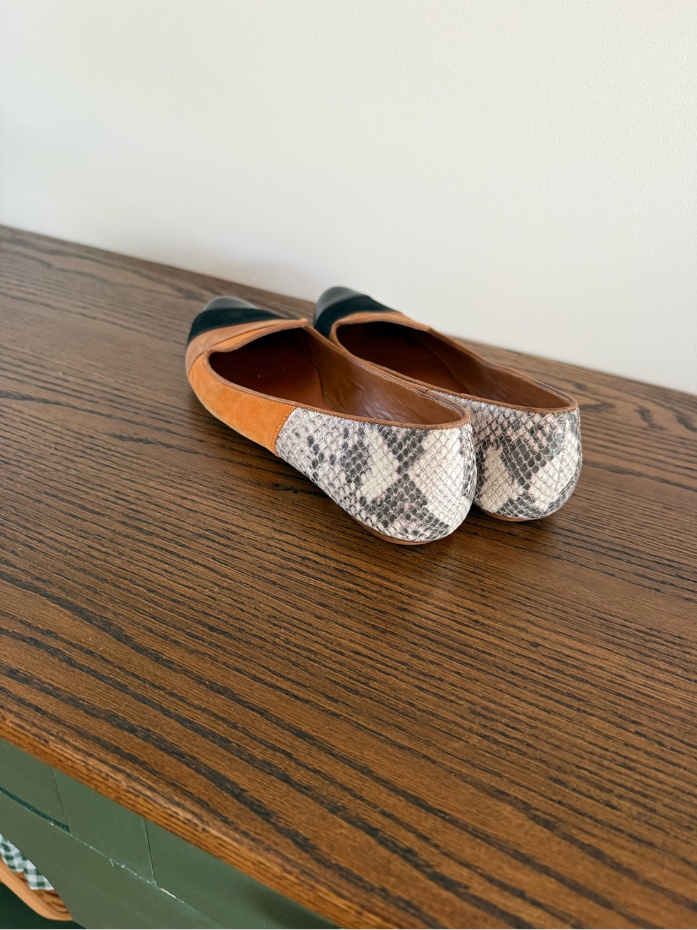 SCHUTZ Orange, Black & Snake-Print Cap-Toe Flats - Picture 3 of 4